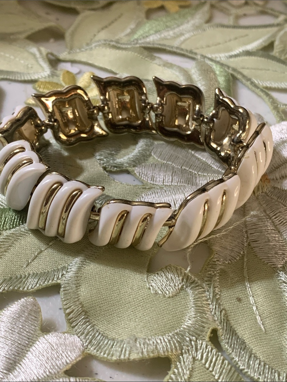 Gold-Tone and White Ceramic Link Bending Bracelet - Women's Jewelry